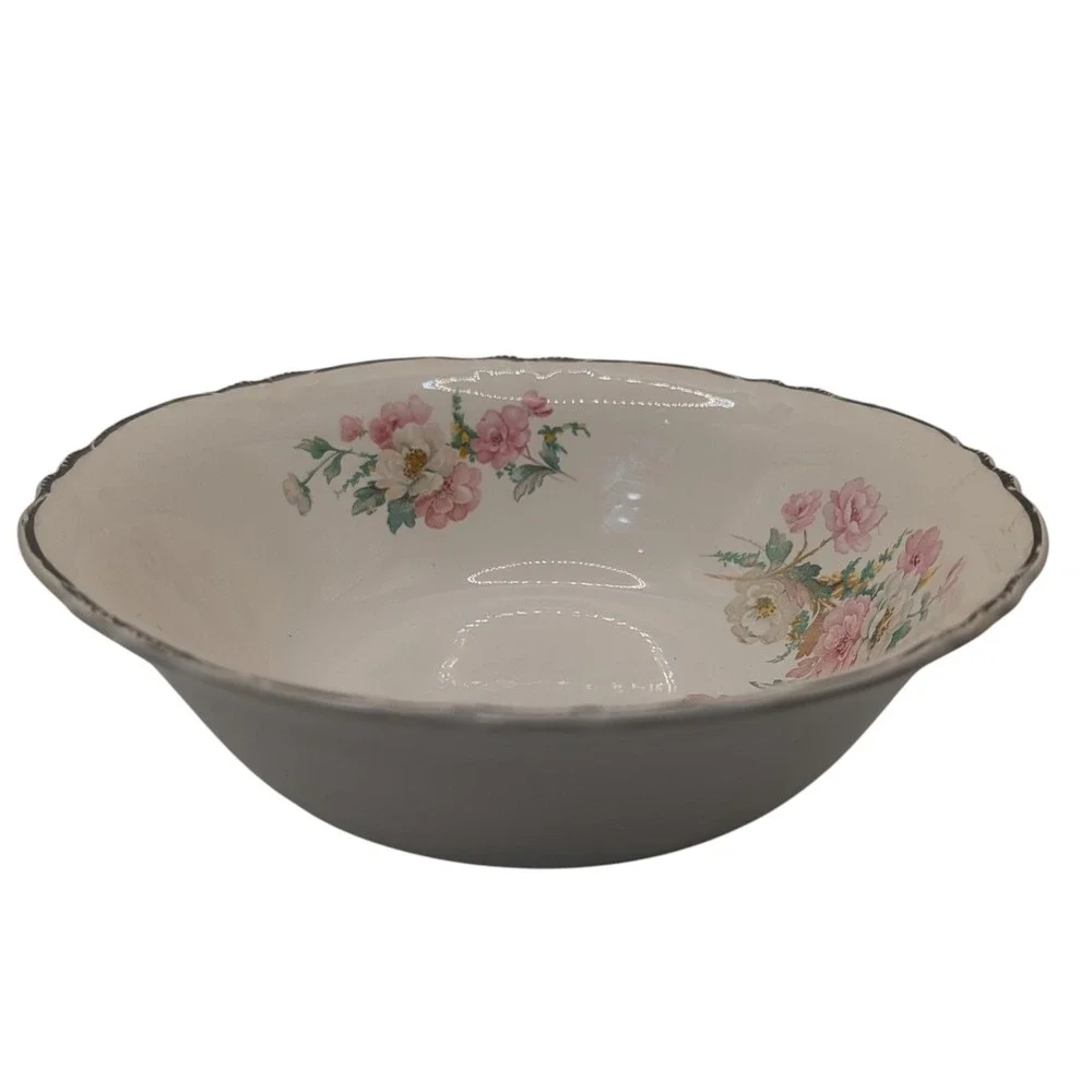 Vintage Homer Laughlin‎ Serving Bowl Roses Platinum Trim 1941 West Virginia SEE